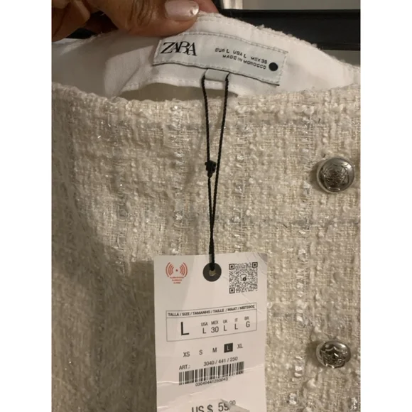 Women Zara Skirt L White Silver - Picture 4 of 5